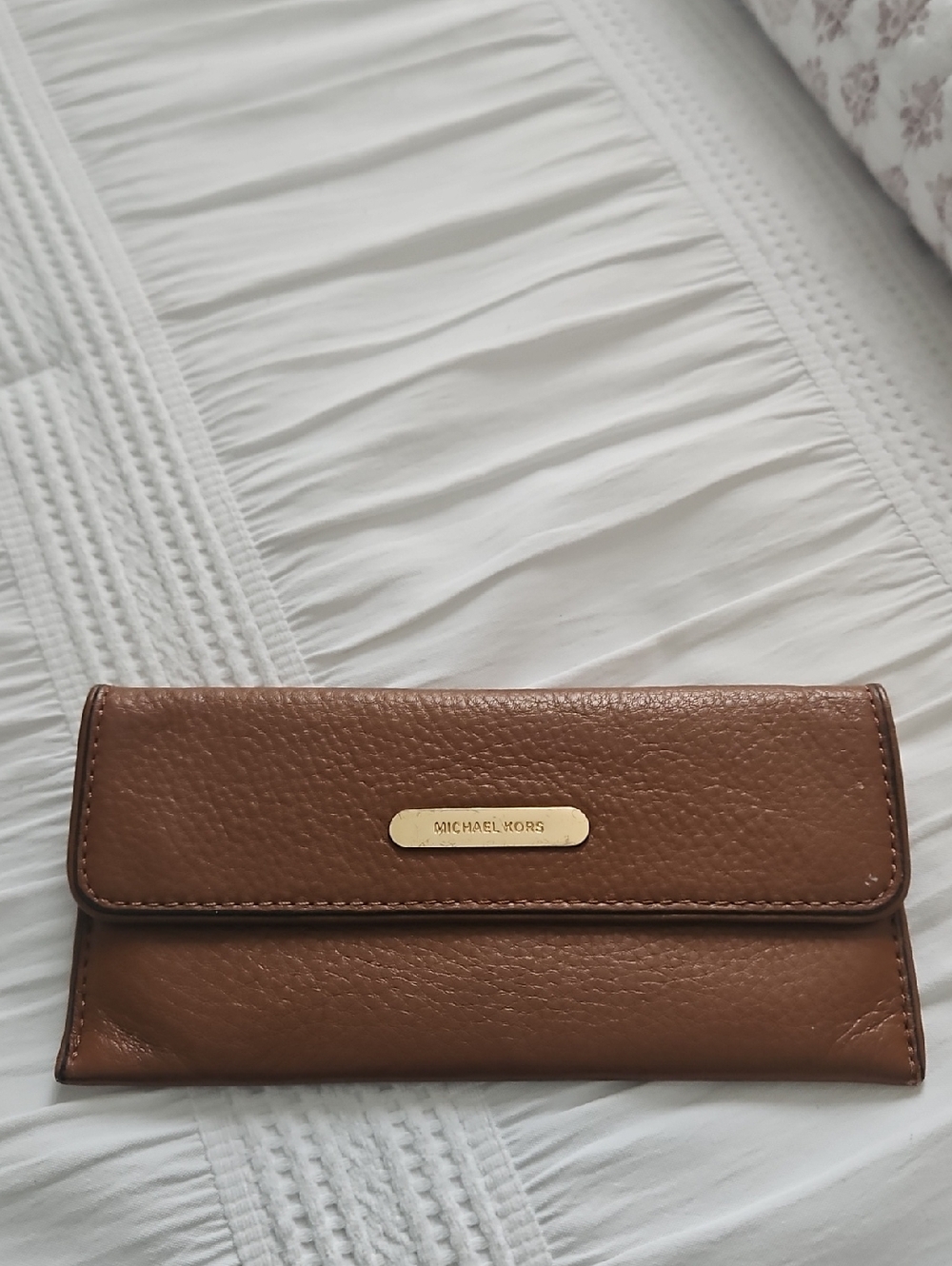 Michael Kors Tan Brown Pebbled Leather Wallet with Gold Plate
